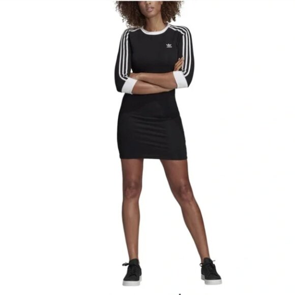 Adidas Women's 3 Stripes Dress Black - Picture 6 of 12